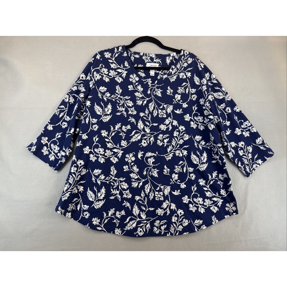 d&co Cotton 3/4 Sleeve Size 1X Woman's Top